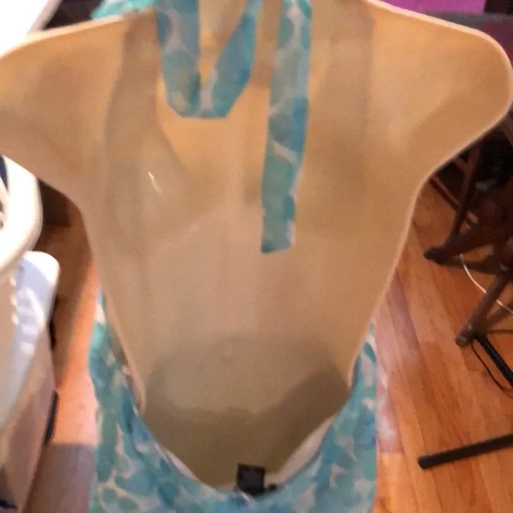 FLP Faith.Love. Fashion size 16 aqua blue & white print halter dress midi length - Picture 8 of 13